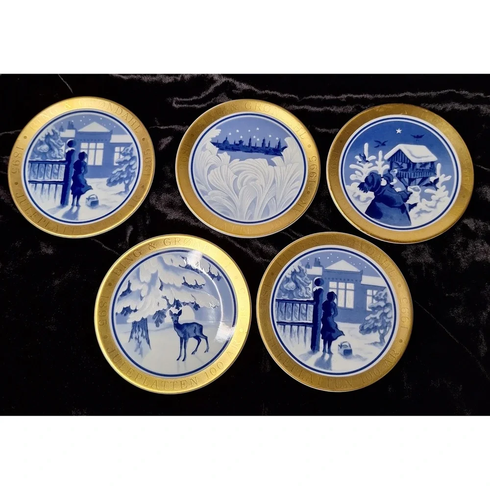 Bing & Grondahl Christmas Miniature Plates Set of 5 Gold Rim 100th Anniversary‎